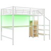 CAVINAS Full Size Bunk Bed with Desk Modern Metal Bed Frame with Wardrobe, Guardrail and Storage Stairs, White - 4 of 4
