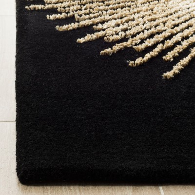 Black and Beige Hand-Tufted Wool and Viscose Square Rug