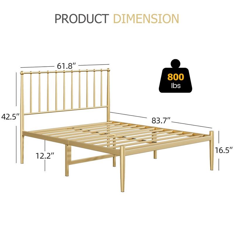 Twin Full Queen Bed Frame Metal Platform Bed with Headboard, 14 Inches Metal Mattress Foundation, No Box Spring Needed, Easy Assembly, Gold, 2 of 10