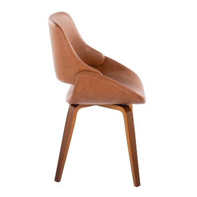Set of 2 Walnut and Camel Faux Leather Dining Chairs