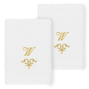 Linum Home Textiles 100% Turkish Cotton MONICA Gold Thread 2PC Embellished Washcloth Set - 1 of 3