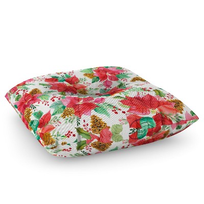 Ninola Design Poinsettia Holiday Flowers Square Floor Pillow - Deny Designs