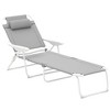 Resenkos Folding Chaise Lounge, Outdoor Sun Tanning Chair, 4-Position Reclining Back, Armrests, Removable Pillow, Light Gray - 2 of 4