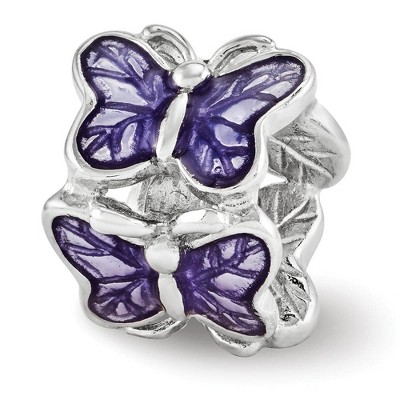 Black Bow Jewelry Sterling Silver and Purple Enameled Butterflies Bead Charm