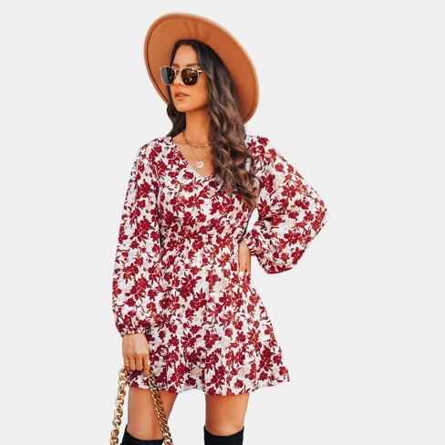 Women's Floral Buttoned Mini Dress - Cupshe-s-red : Target