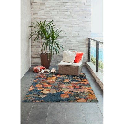 Fall Leaves Multi-Color Synthetic Rectangular Indoor/Outdoor Rug