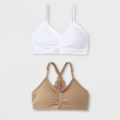 Maidenform Girls' 2pk Seamfree Lace Back Crop Bra - Beige/white S : Target