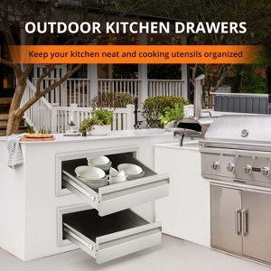 30 W x 6.5H x 23D Inch Outdoor Kitchen Drawers, Stainless Steel BBQ Access Drawers for BBQ Island or Grill Station, Silver - 1 of 4