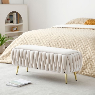 NicBex Ottoman with Storage Bench Storage Organizer Ottoman Oval Velvet Upholstered Storage Bench for Entryway Bathroom Bedroom