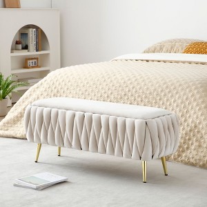 NicBex Ottoman with Storage Bench Storage Organizer Ottoman Oval Velvet Upholstered Storage Bench for Entryway Bathroom Bedroom - 1 of 4