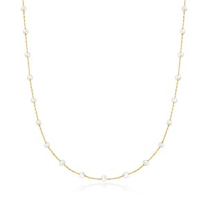 Pure Collection by Ross-Simons 3-3.5mm Cultured Pearl Station Necklace in 14kt Yellow Gold - 1 of 4
