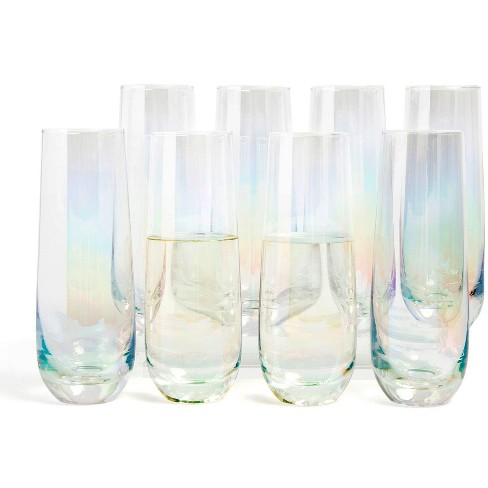 JoyJolt Milo Crystal Stemless Champagne Flute Glass Set of 4 - 9.4 oz