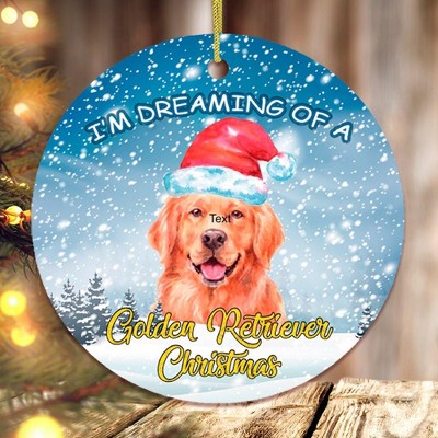 3-Inch Porcelain Golden Retriever Christmas Ornament