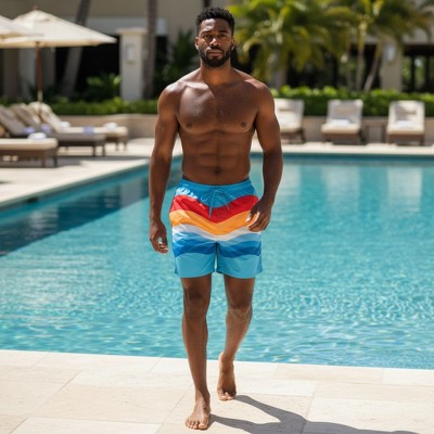 UZZI Amphibious Gear Men's Wavy Stripe Swim Suit | Light Blue Large — фото 2