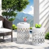 Naysaye Outdoor Patio End Table Set of 2, Metal Side Table with Carved Trellis for Home Lawn Garden Patio, White, 13.75"*13.75"*18" - 4 of 4