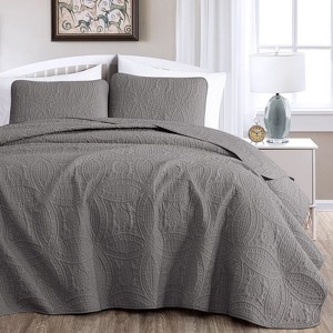 FIONECA Oversized 3 Piece Quilted Bedspread Set Includes Bedspread Matching Shams For Versatile Bedroom Styling - 1 of 4