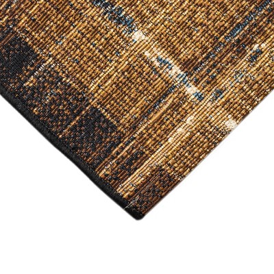 Tribal Stripe Gold Synthetic Round Indoor/Outdoor Rug