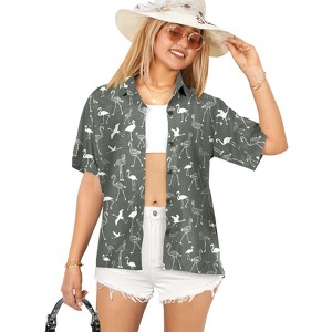 HAPPY BAY Women's Button Down Blouses Short Sleeve Tops Tropical Vacation Button Up Shirt Beach Party Holiday Summers for Women - 1 of 4