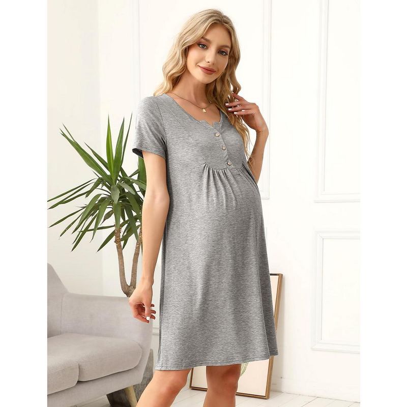 WhizMax Womens Maternity Dress Short Sleeve Mini Summer Dresses Nursing Casual Solid Color Button Down Breastfeeding Dress, 2 of 6