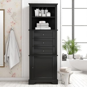 Tall Corner Storage Cabinet with 3 Drawers, Adjustable Shelf & Door, Triangular MDF Organizer for Bathroom - 1 of 4