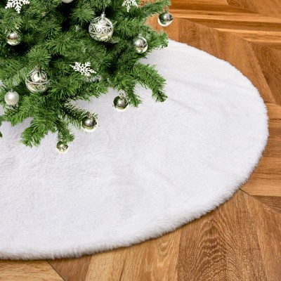 Wikineon Christmas Tree Skirt 24 Inch Tree Skirt Xmas Gift White Faux Fur Tree Skirt for Holiday Party Ceremony Christmas Tree Decorations