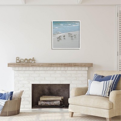 White Framed Coastal Sandpipers Beach Canvas Print, 24 x 24