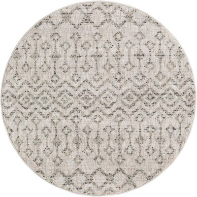 Ivory Round Trellis Stain-Resistant Synthetic Area Rug