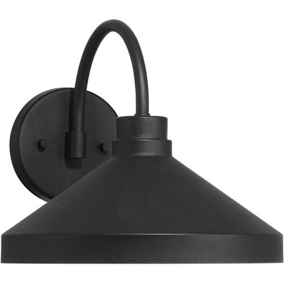 Possini Euro Design Davrin 9 3/4" High Modern Outdoor Wall Light Fixture Mount Porch House Exterior Dark Sky Weatherproof Sand Black Finish Aluminum