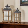 HomeRoots Set of Two Brown and Black Frosted Glass Wood and Metal Floor Lantern Candle Holders - 2 of 4