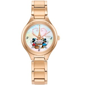 Citizen Ladies Eco-Drive Mickey and Minnie Take Paris Watch, Rose Gold-Tone Stainless Steel Bracelet, White Dial - 1 of 4