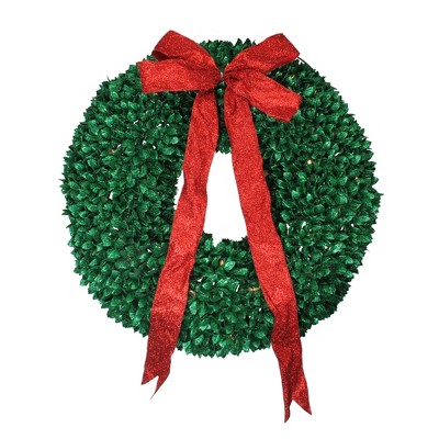 Northlight Pre-Lit Glittered Leaves Artificial Christmas Wreath - 28-Inch, Clear Lights