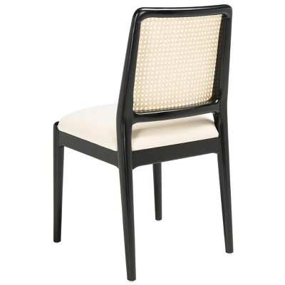 Black and White Upholstered Cane Back Side Chairs, Set of 2
