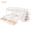 Full Over Twin & Twin Bunk Bed, Wood Triple Bunk Bed with Drawers and Guardrails, Gray/White-ModernLuxe - 3 of 4