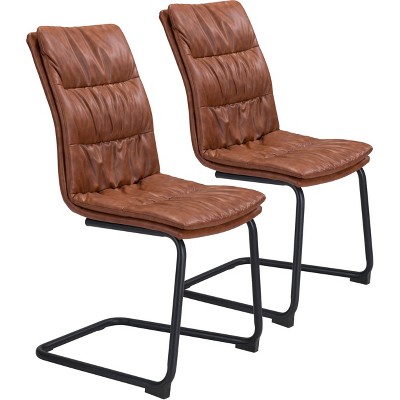 Set of 2 Ruth Dining Chairs Vintage Brown - ZM Home: Upholstered, Steel Legs, Modern Style
