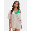 EXLURA Women's Casual Oversized V Neck T-Shirts Tops Reversible Athletic Workout Crew Neck Fashion Trendy Tee - 3 of 4