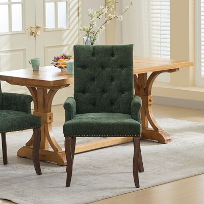 GDFStudio Zyne Mid-Century Modern Rubberwood Chenille Upholstered Tufted Dining Chair