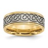 Chisel Titanium Brushed and Polished Yellow IP-plated Scroll Design 8mm Grooved Edge Band Ring - 2 of 4