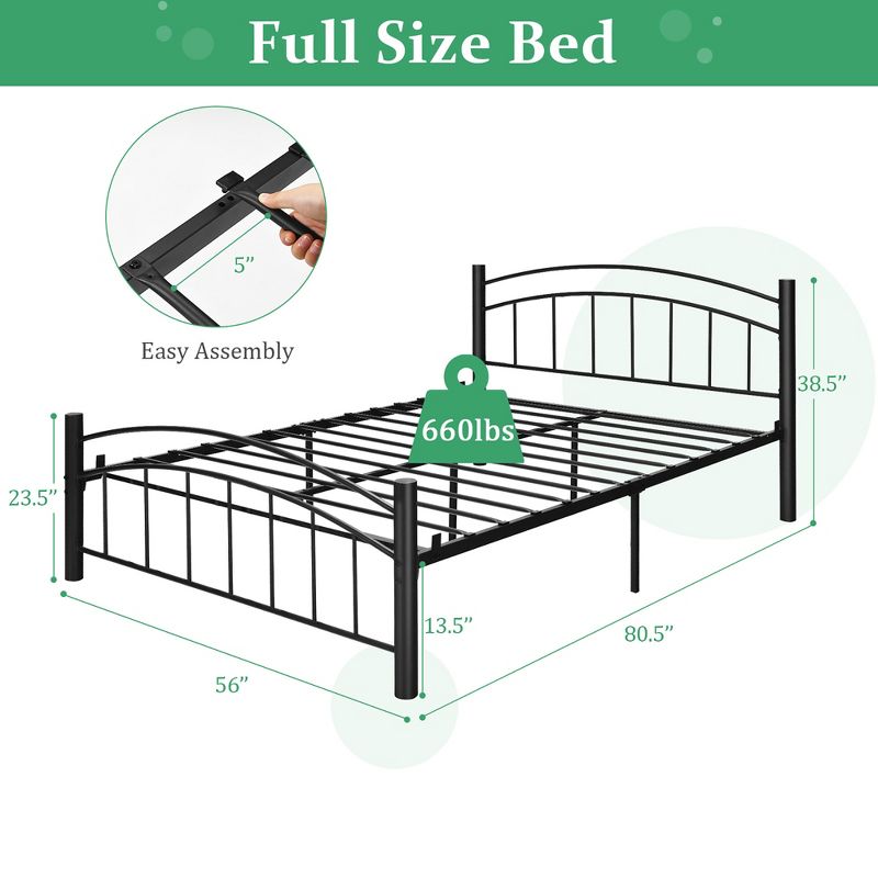 Costway Twin/Full/Queen Size Metal Bed Frame Platform Mattress Foundation with Headboard Footboard, 4 of 11