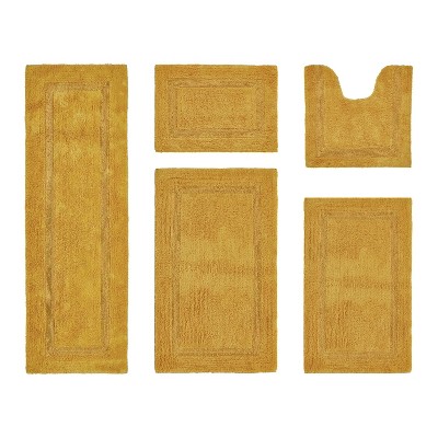 Lux Premium 100% Cotton Tufted Solid Reversible 5 PC Bath Rug Set – Ultra-Soft, Water-Absorbent, Durable, Machine Washable Bathroom Rug