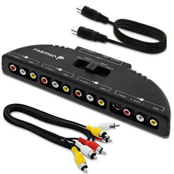 Fosmon AV Audio Video 4 Way RCA Composite Switch Splitter with RCA and S-Video Cable - Black