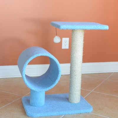Sky Blue Cat Tree with Sisal Scratching Post and Tunnel