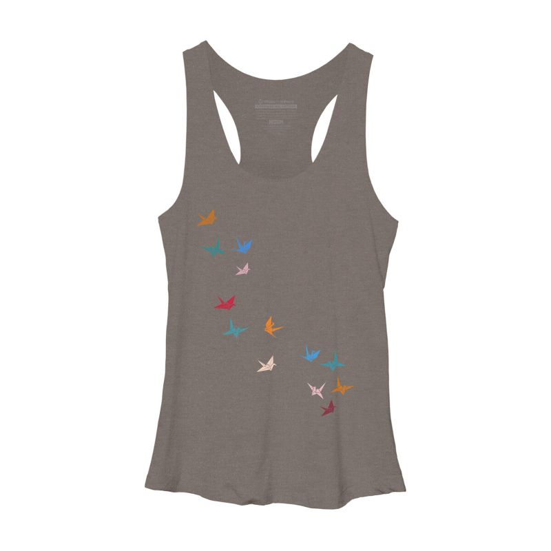 Women's Design By Humans Flying Paper Cranes Birds By Magnussons Racerback Tank Top, 1 of 4