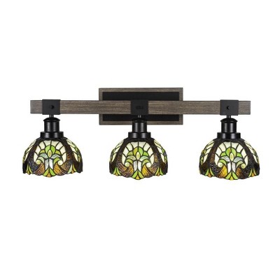 Toltec Lighting Tacoma 3 - Light Vanity in  Black/Painted Wood with 7" Ivory Cypress Art Glass Shade