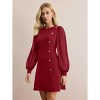 Coolmee Women Elegant Round Neck Mesh Contrast Stitching Slim Long Sleeve Button Wrap Mini Dress - 2 of 4
