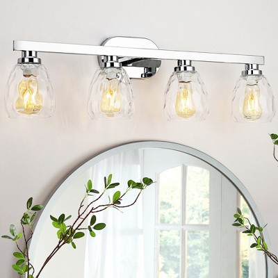 Bathroom Light Fixtures Chrome with Hammered Glass Shade, Vanity Lighting Fixtures Over Mirror Wall Mount E26 Socket