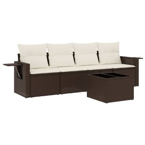 vidaXL 5 Piece Patio Sofa Set with Cushions - Brown and Cream - 1 of 4