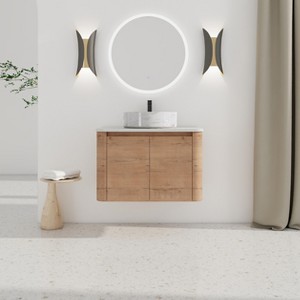 GDFStudio Ford Wall-Mounted Bathroom Vanity With Ceramic Round Sink - 1 of 4