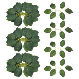 Unique Bargains Silk Plastic Artificial Rose Leaves Dark Green - 1 of 4