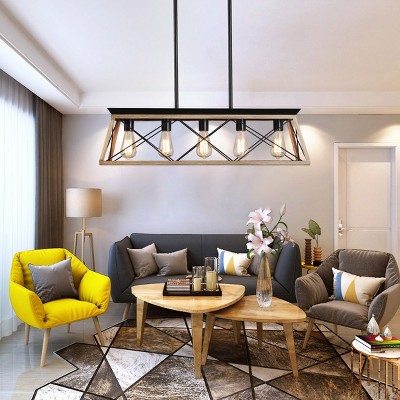 31"H Farmhouse 5-Lights Vintage Metal Pendant Light, Adjustable Metal Cage Chandeliers,Ceiling Lights Light Fixtures -The Pop Home