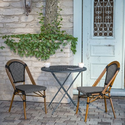 Black and White Rattan Bistro Chair with Bamboo Print Frame